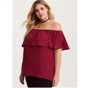 Torrid Georgette Burgundy Off The Shoulder Blouse